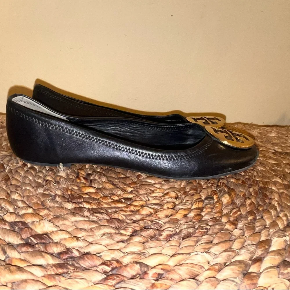 Tory Burch Black Leather Reva Logo Ballet Flats